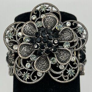 Black Grey and Silver Rhinestone Bangle